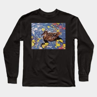 Autumn Duck woodcut Long Sleeve T-Shirt